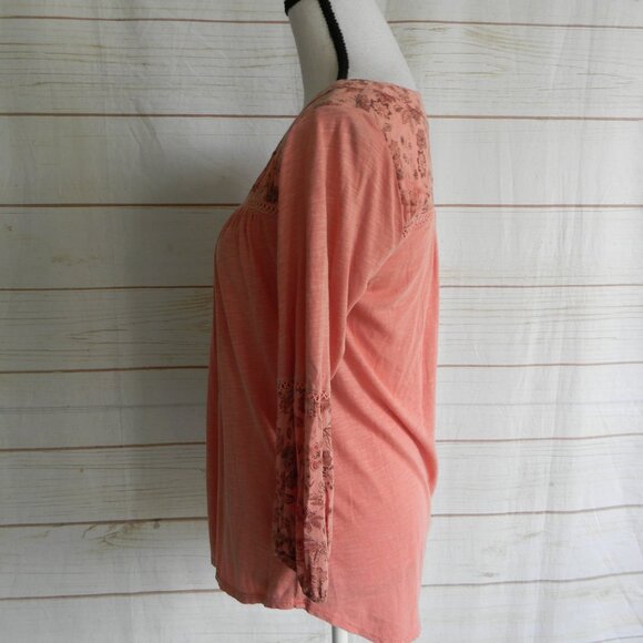 DEMOCRACY V-NECK FLORAL/CUT-OUT DETAIL BOHO TOP SZ XS - Picture 3 of 4
